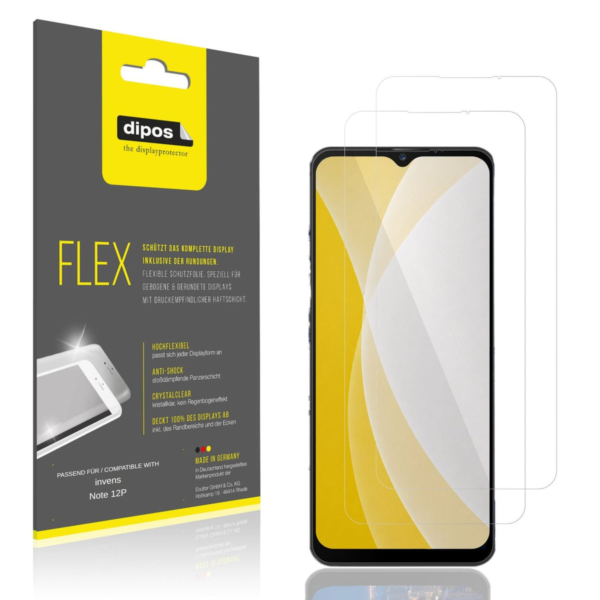 Klare Displayschutzfolie von dipos passend für invens Note 12P, 100% Displayabdeckung und blasenfreie Montage