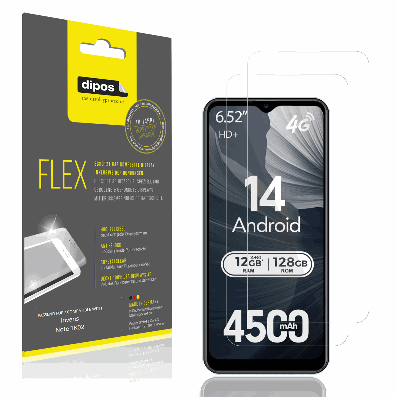 Klare Displayschutzfolie von dipos passend für invens Note TK02, 100% Displayabdeckung und blasenfreie Montage