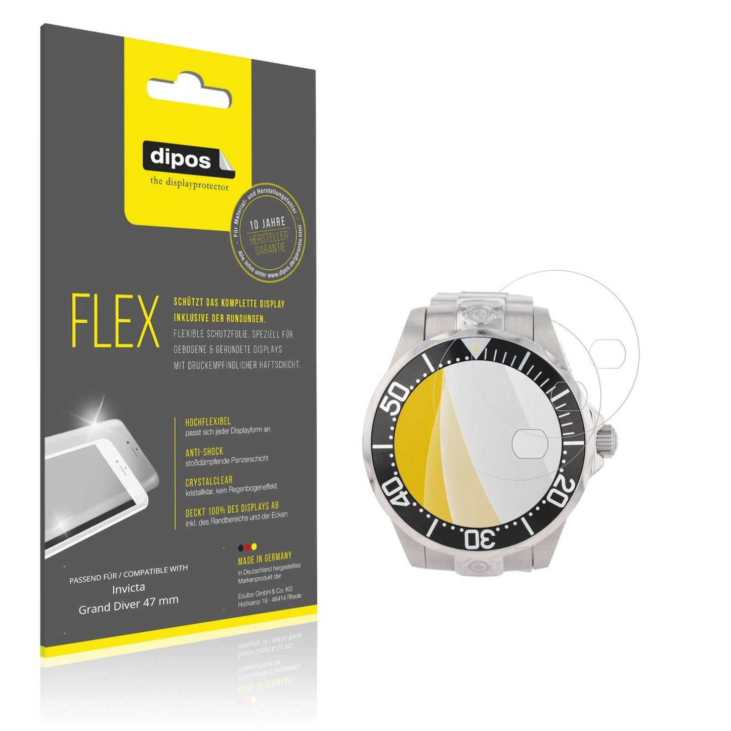 Klare Displayschutzfolie von dipos passend für Invicta Grand Diver 47 mm, 100% Displayabdeckung und blasenfreie Montage