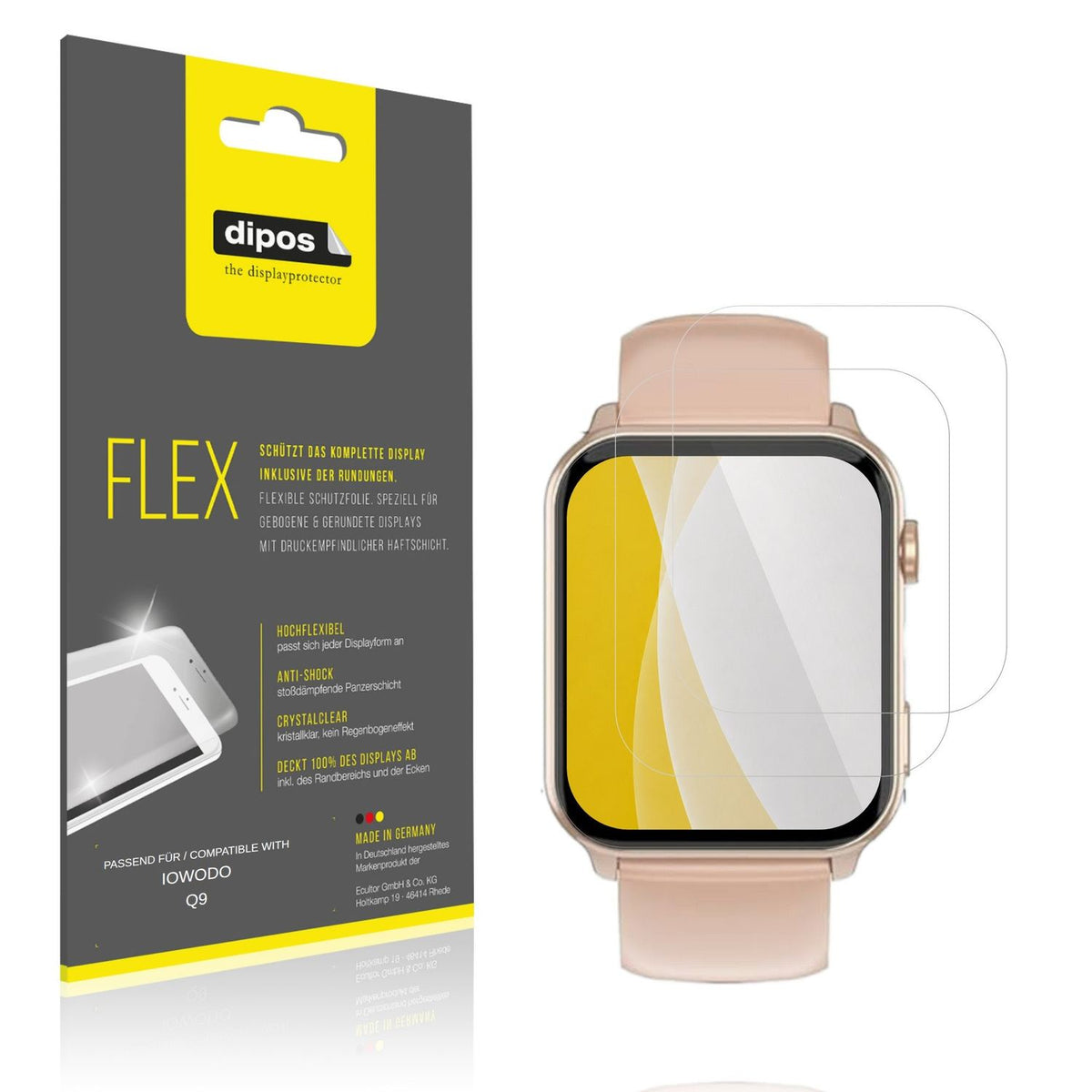 Klare Displayschutzfolie von dipos passend für IOWODO Q9, 100% Displayabdeckung und blasenfreie Montage