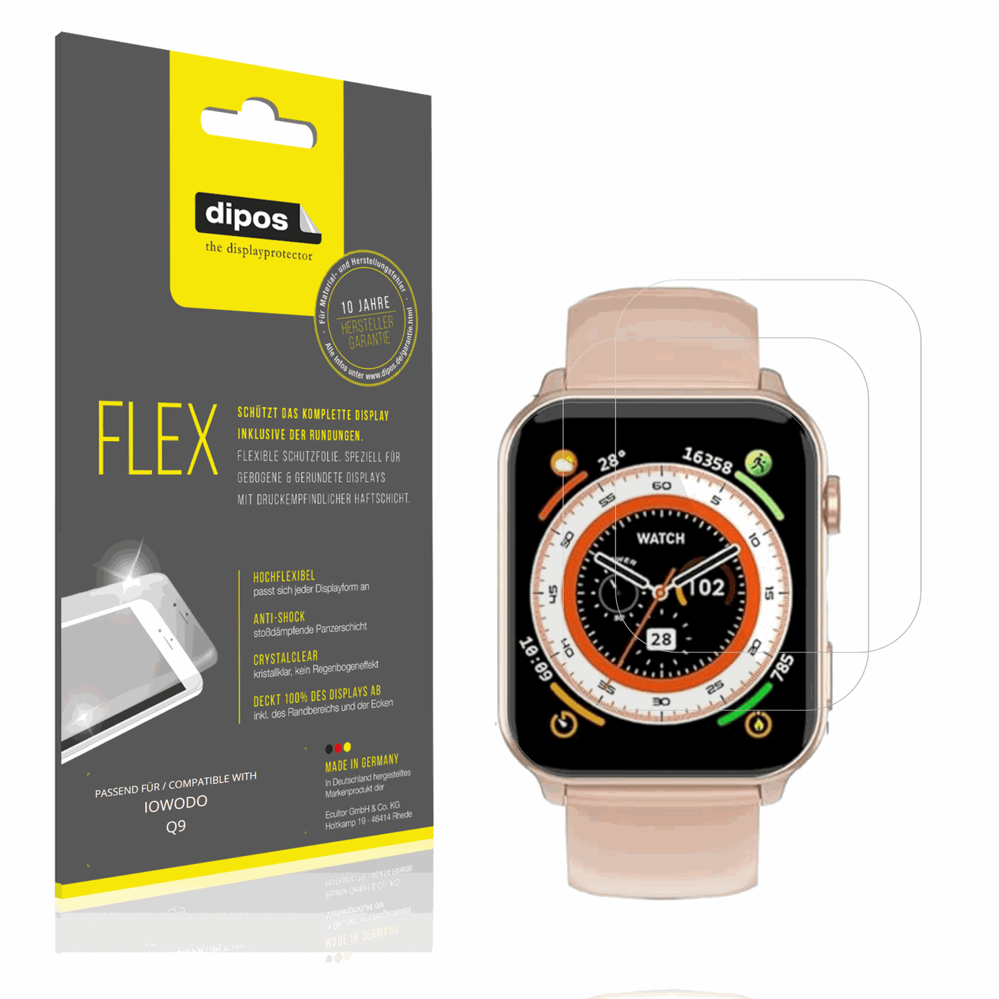 Klare Displayschutzfolie von dipos passend für IOWODO Q9, 100% Displayabdeckung und blasenfreie Montage