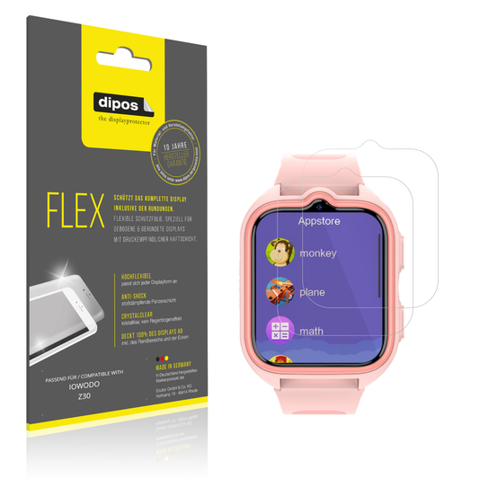 Klare Displayschutzfolie von dipos passend für IOWODO Z30, 100% Displayabdeckung und blasenfreie Montage