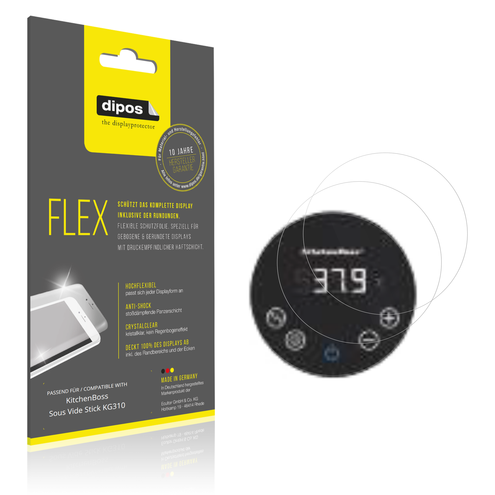 Klare Displayschutzfolie von dipos passend für KitchenBoss Sous Vide Stick KG310, 100% Displayabdeckung und blasenfreie Montage
