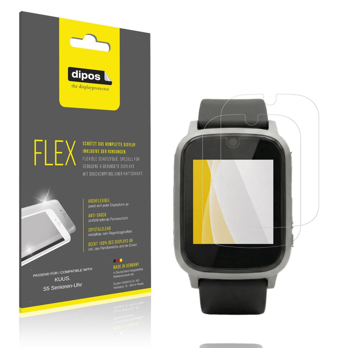 Klare Displayschutzfolie von dipos passend für KUUS. S5 Senioren-Uhr, 100% Displayabdeckung und blasenfreie Montage