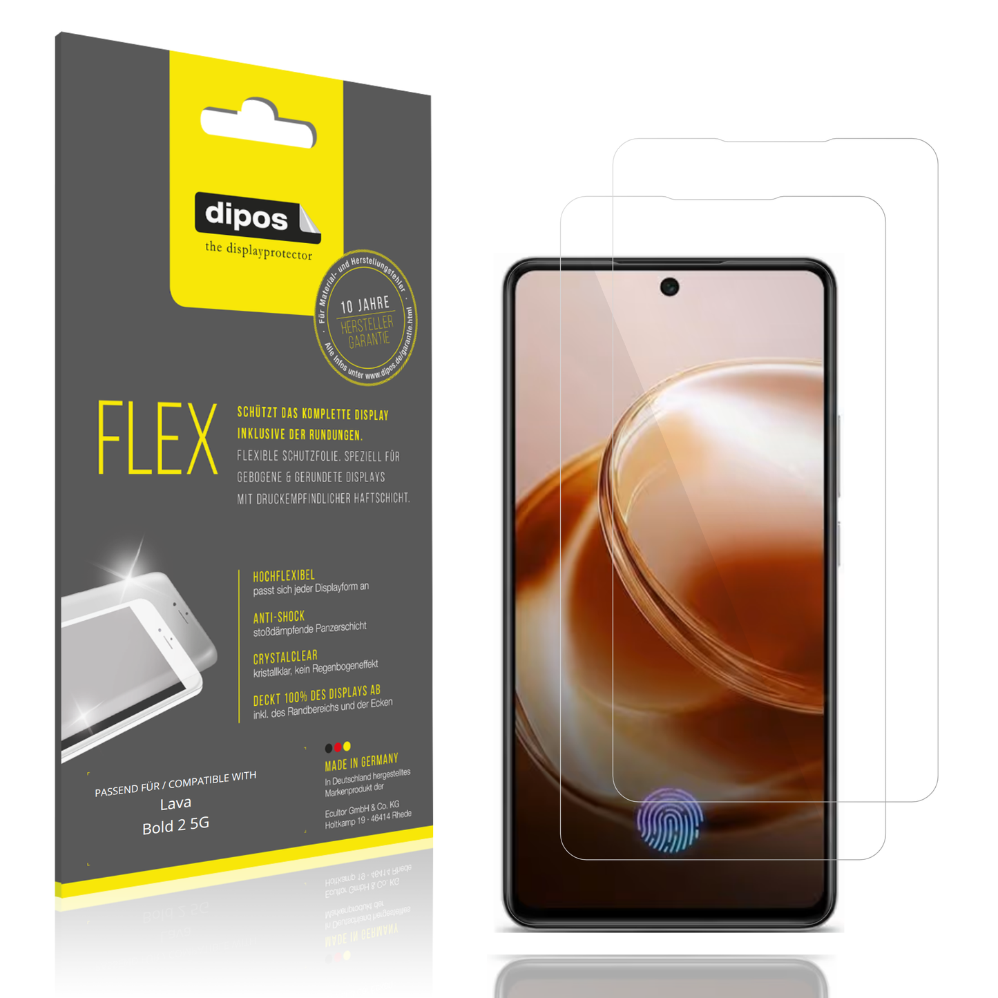 Klare Displayschutzfolie von dipos passend für Lava Bold 2 5G, 100% Displayabdeckung und blasenfreie Montage