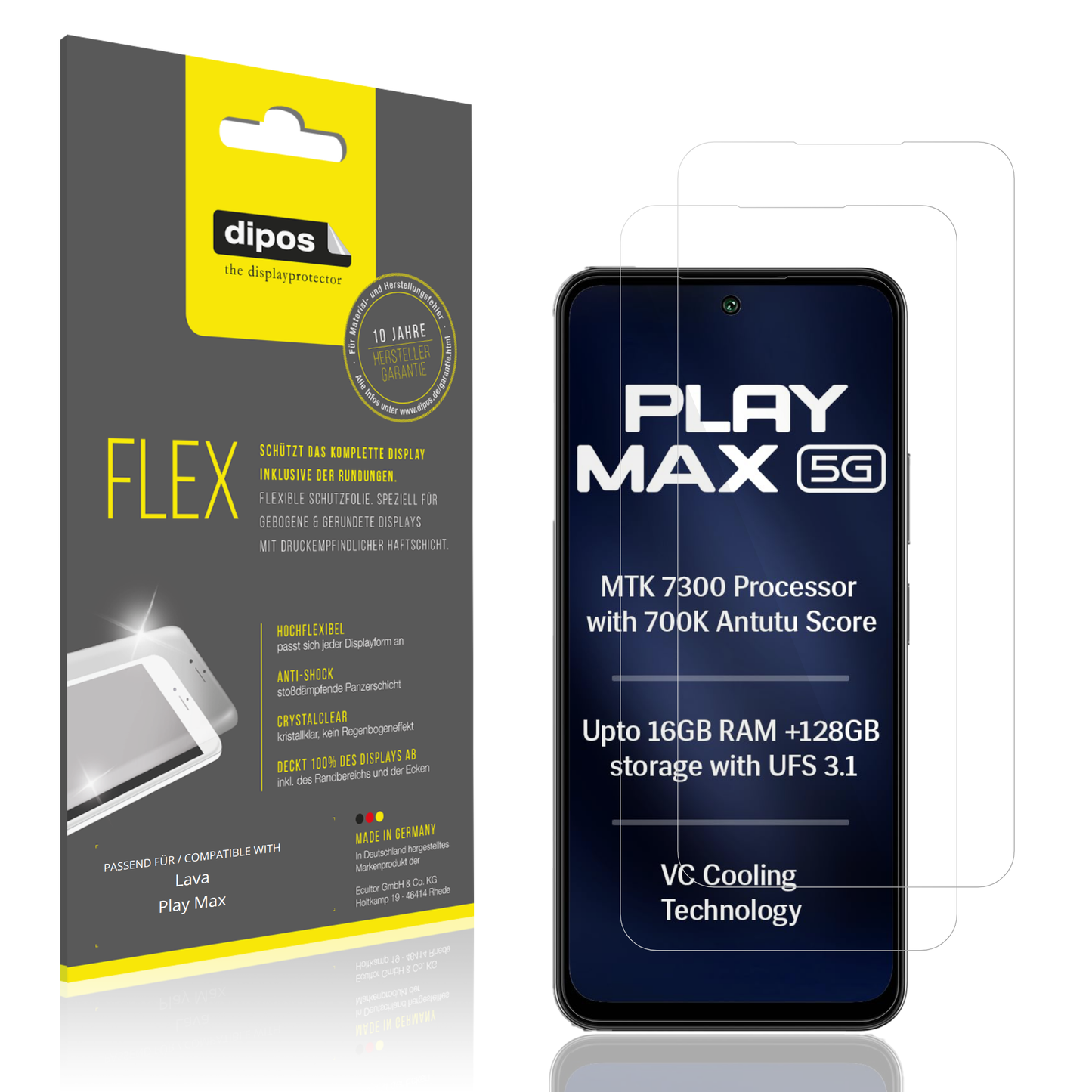 Klare Displayschutzfolie von dipos passend für Lava Play Max, 100% Displayabdeckung und blasenfreie Montage