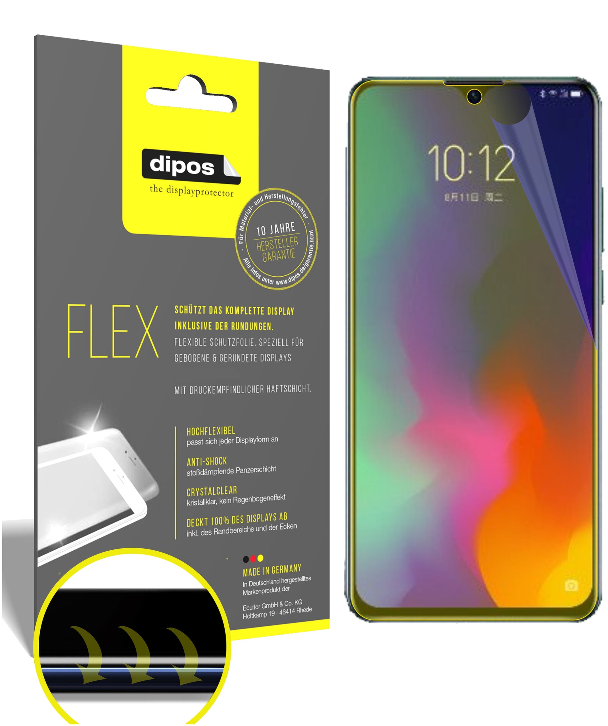 Klare Displayschutzfolie von dipos passend für Lenovo K10 note, 100% Displayabdeckung und blasenfreie Montage