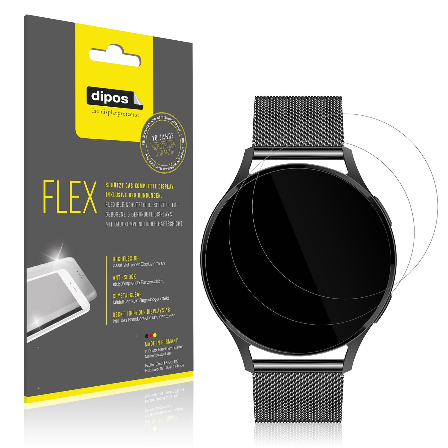 Klare Displayschutzfolie von dipos passend für Levowatch Edgy, 100% Displayabdeckung und blasenfreie Montage