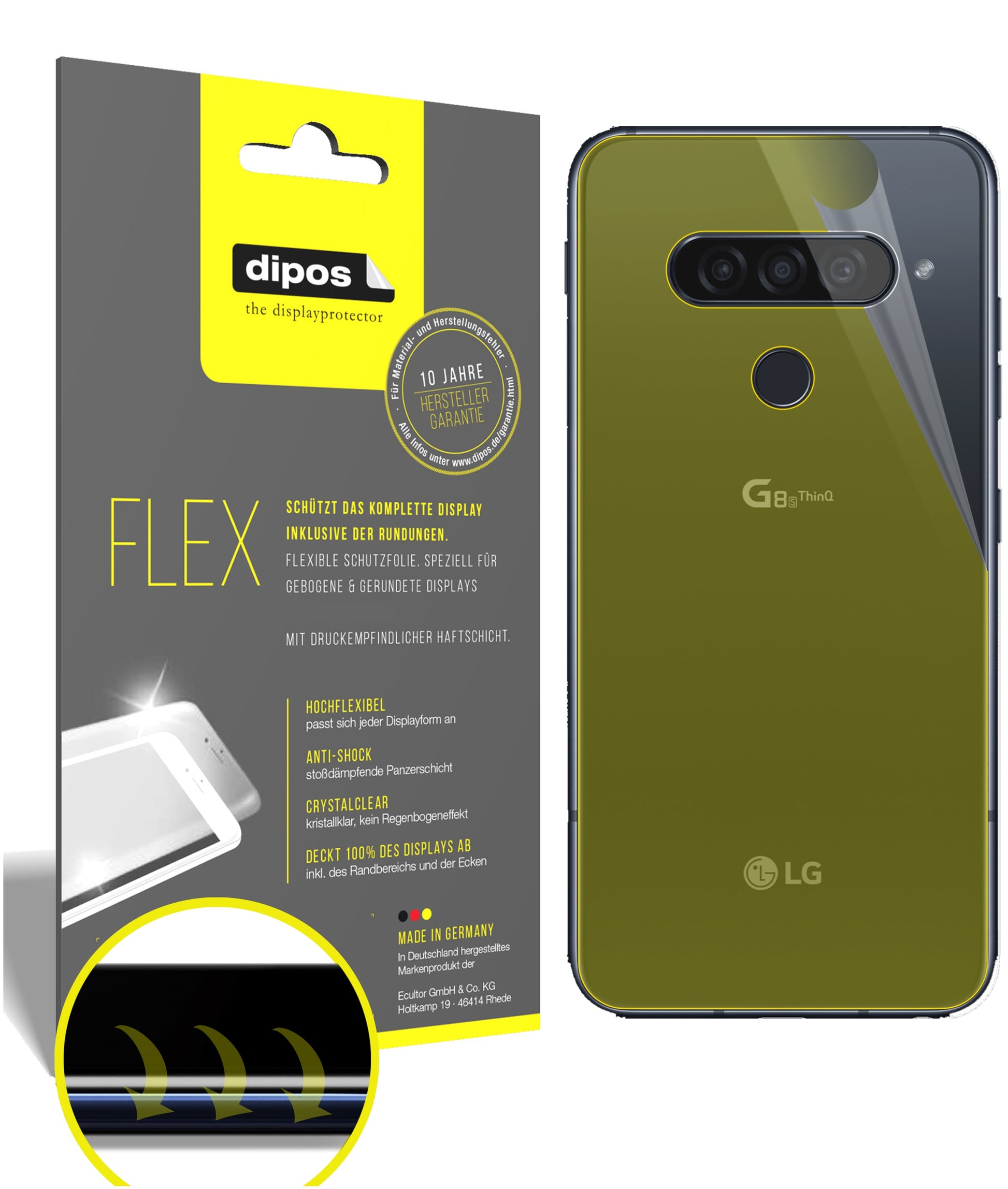 Klare Displayschutzfolie von dipos passend für LG G8s ThinQ Rückseite, 100% Displayabdeckung und blasenfreie Montage