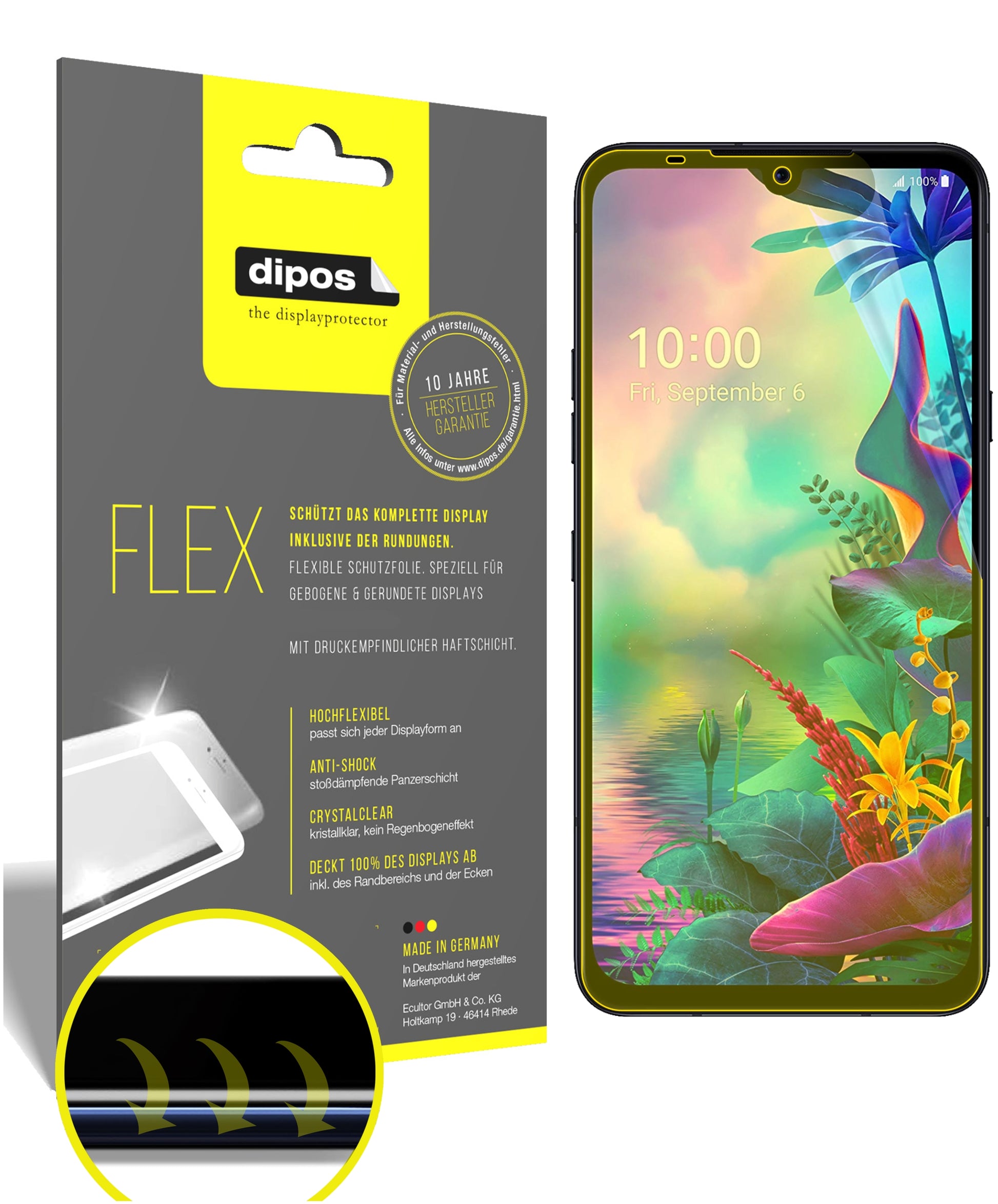 Klare Displayschutzfolie von dipos passend für LG V50s ThinQ, 100% Displayabdeckung und blasenfreie Montage