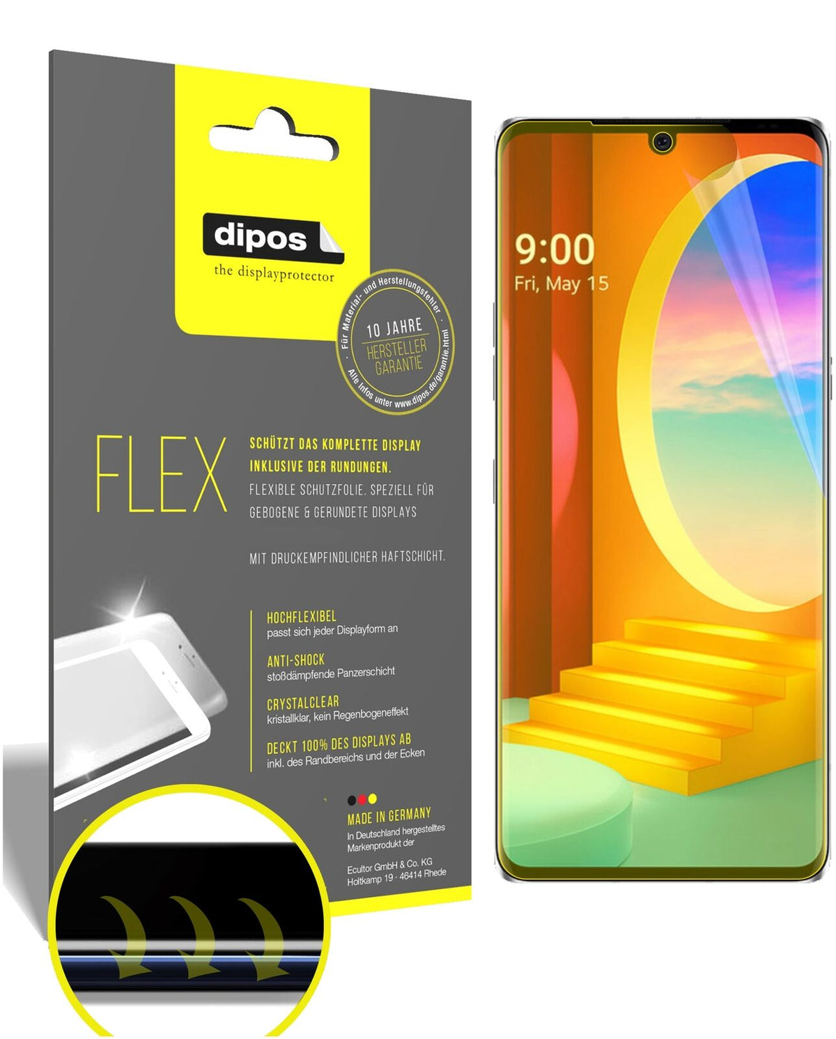 Klare Displayschutzfolie von dipos passend für LG Velvet 5G, 100% Displayabdeckung und blasenfreie Montage