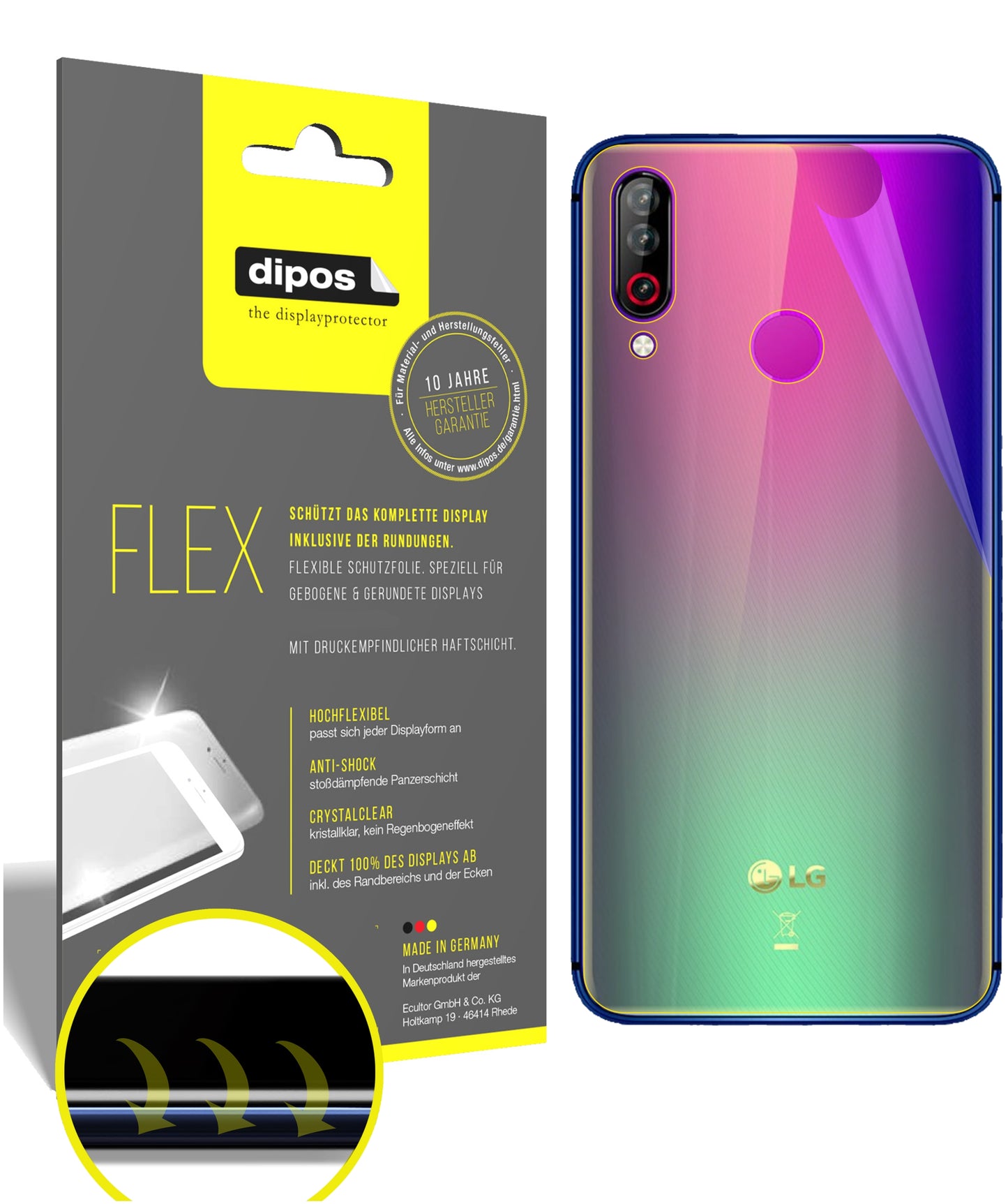 Klare Displayschutzfolie von dipos passend für LG W30 Rückseite, 100% Displayabdeckung und blasenfreie Montage