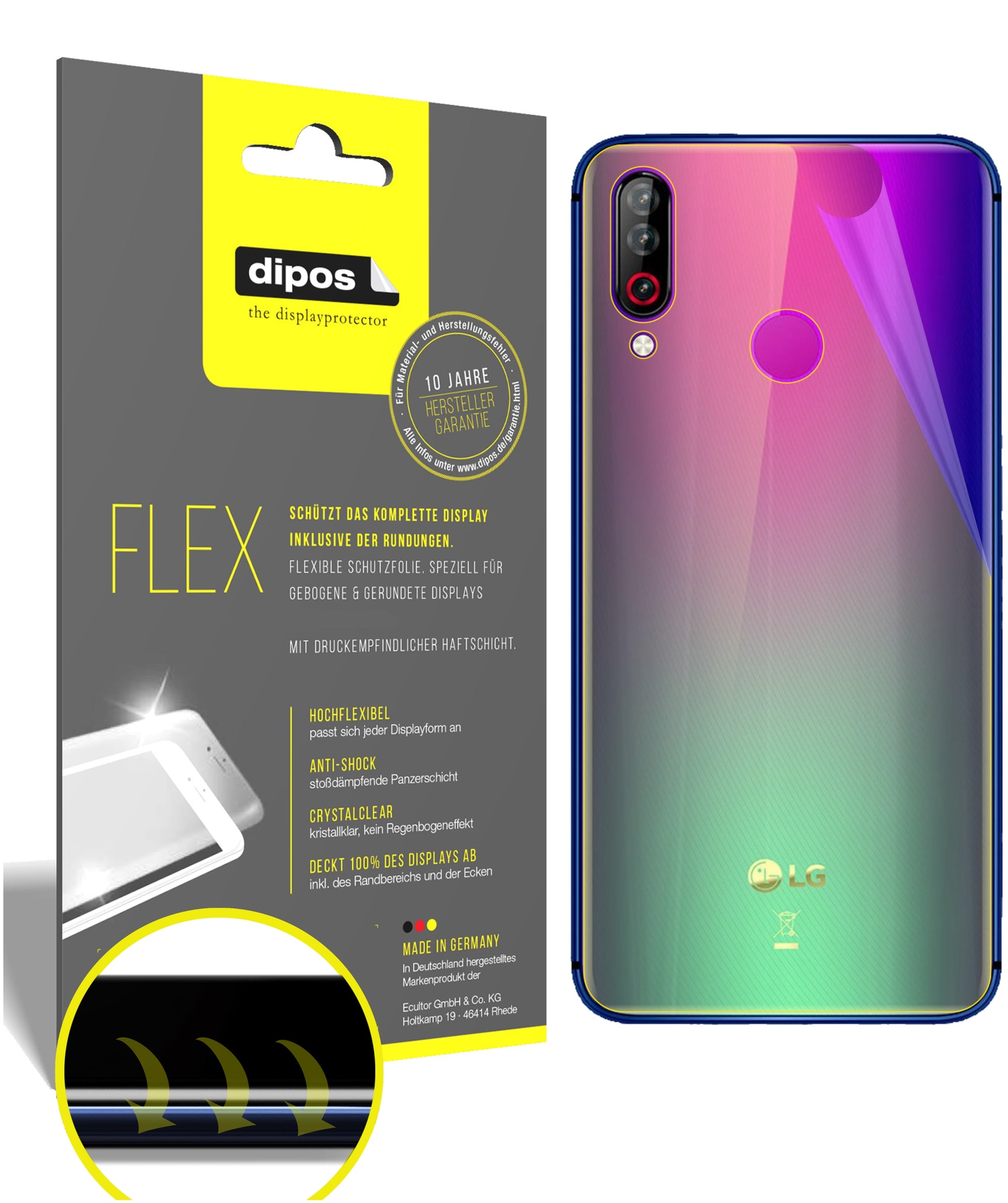 Klare Displayschutzfolie von dipos passend für LG W30 Rückseite, 100% Displayabdeckung und blasenfreie Montage