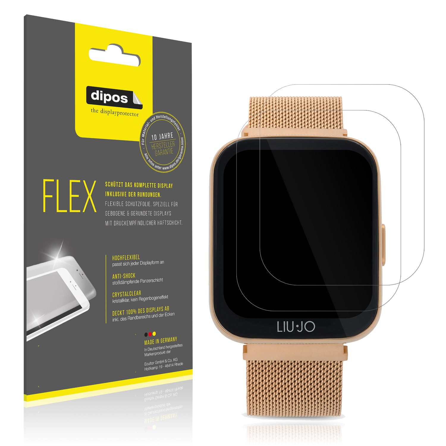 Klare Displayschutzfolie von dipos passend für Liu Jo Smartwatch Voice Mini, 100% Displayabdeckung und blasenfreie Montage