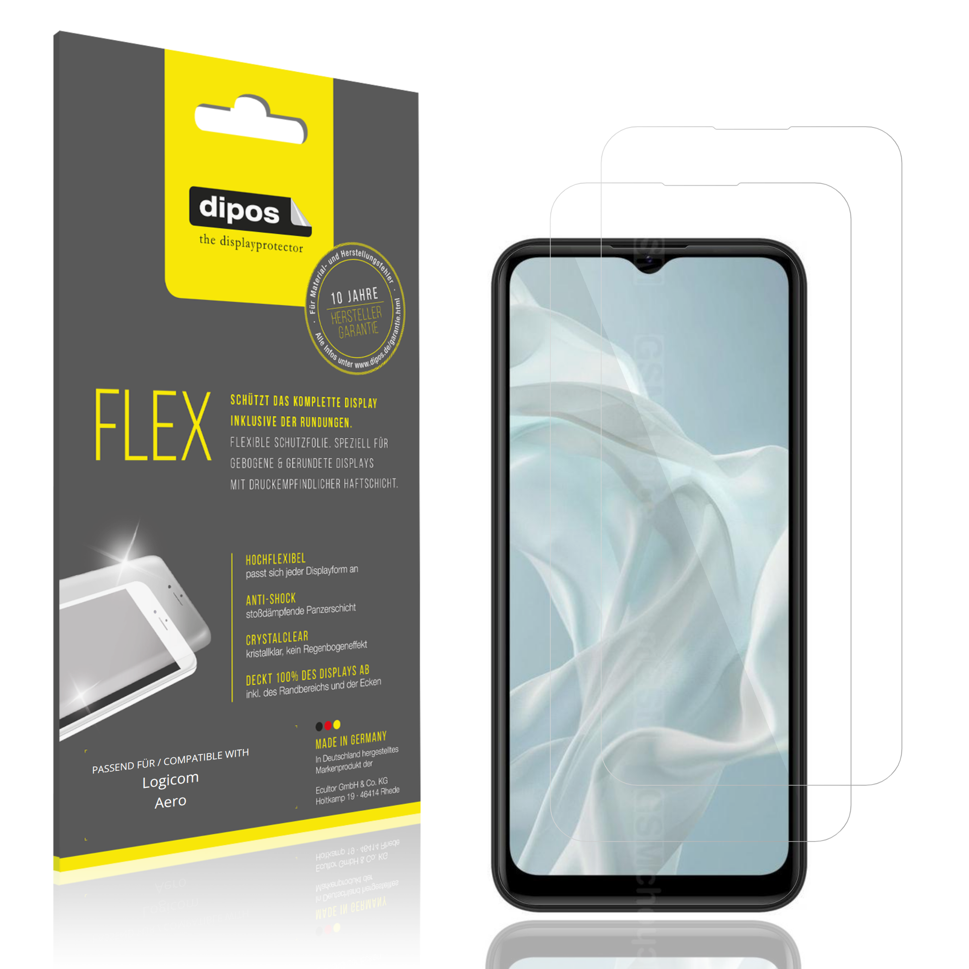Klare Displayschutzfolie von dipos passend für Logicom Aero, 100% Displayabdeckung und blasenfreie Montage