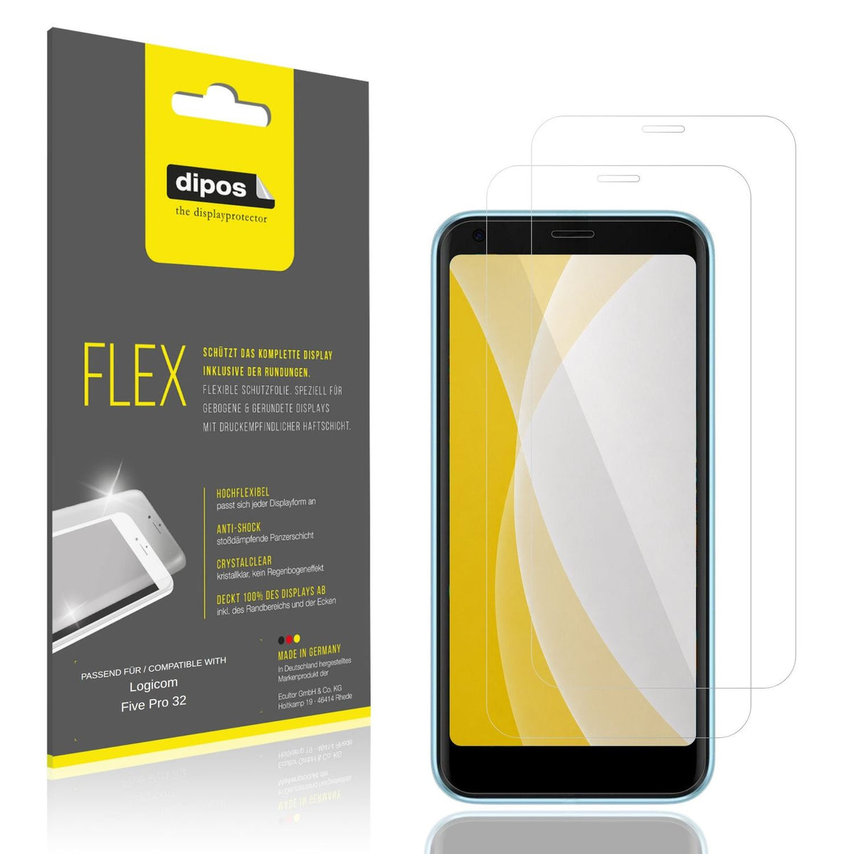 Klare Displayschutzfolie von dipos passend f�r Logicom Five Pro 32, 100% Displayabdeckung und blasenfreie Montage