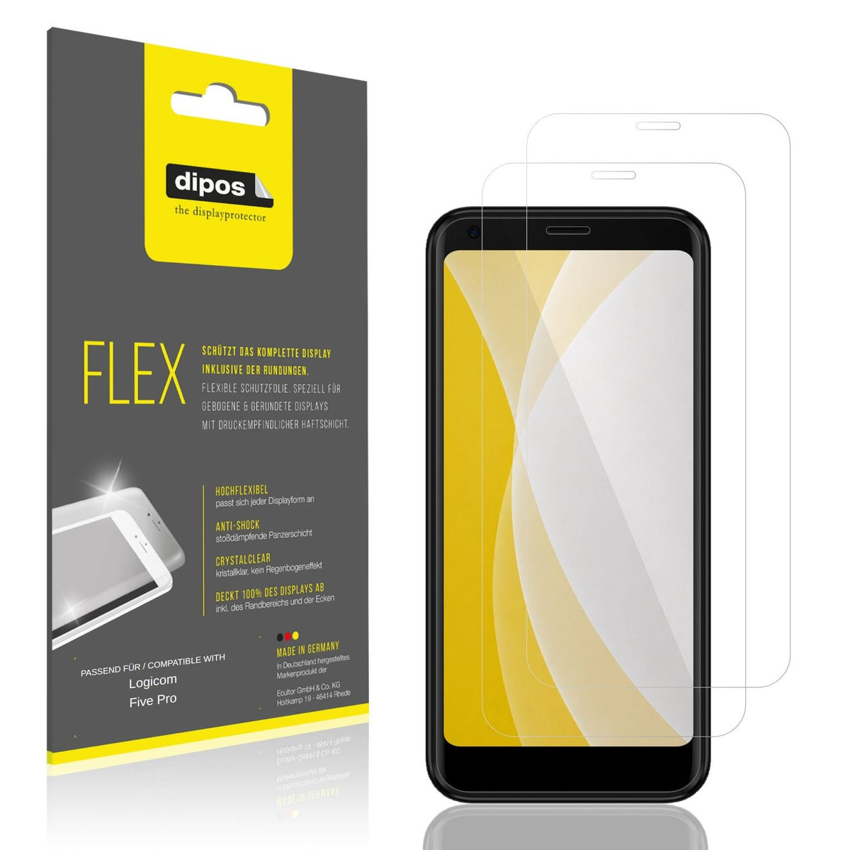 Klare Displayschutzfolie von dipos passend für Logicom Five Pro, 100% Displayabdeckung und blasenfreie Montage
