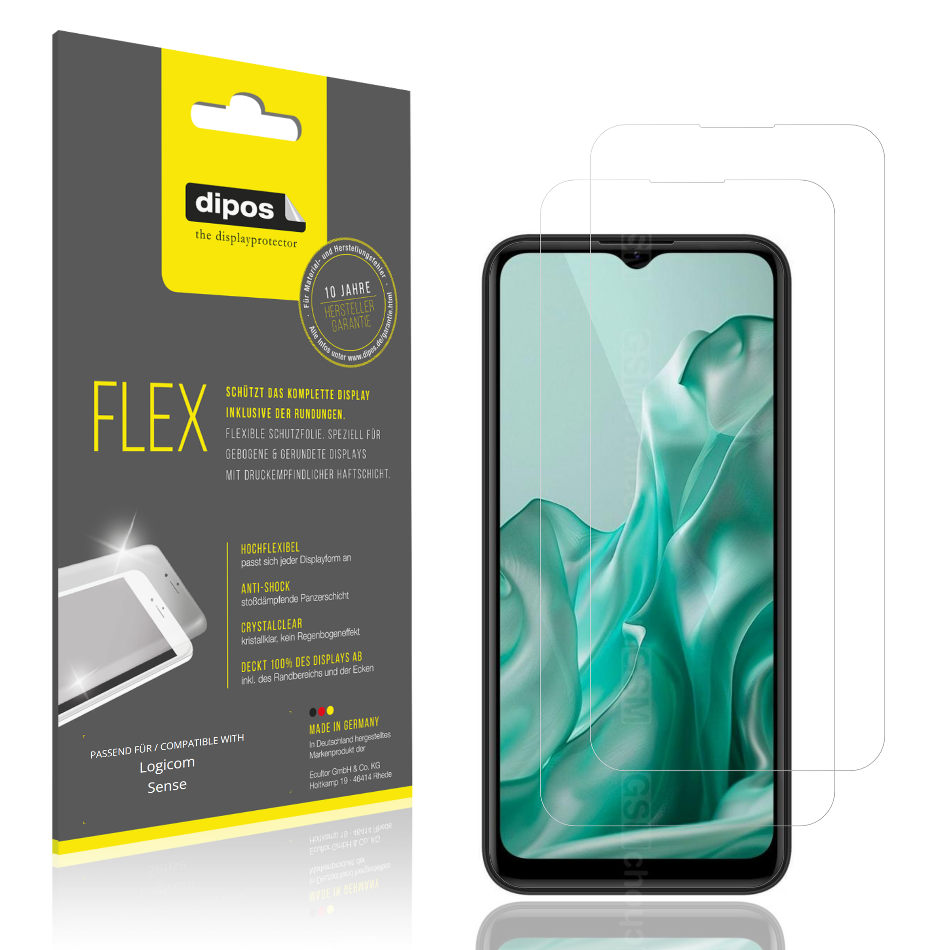 Klare Displayschutzfolie von dipos passend für Logicom Sense, 100% Displayabdeckung und blasenfreie Montage