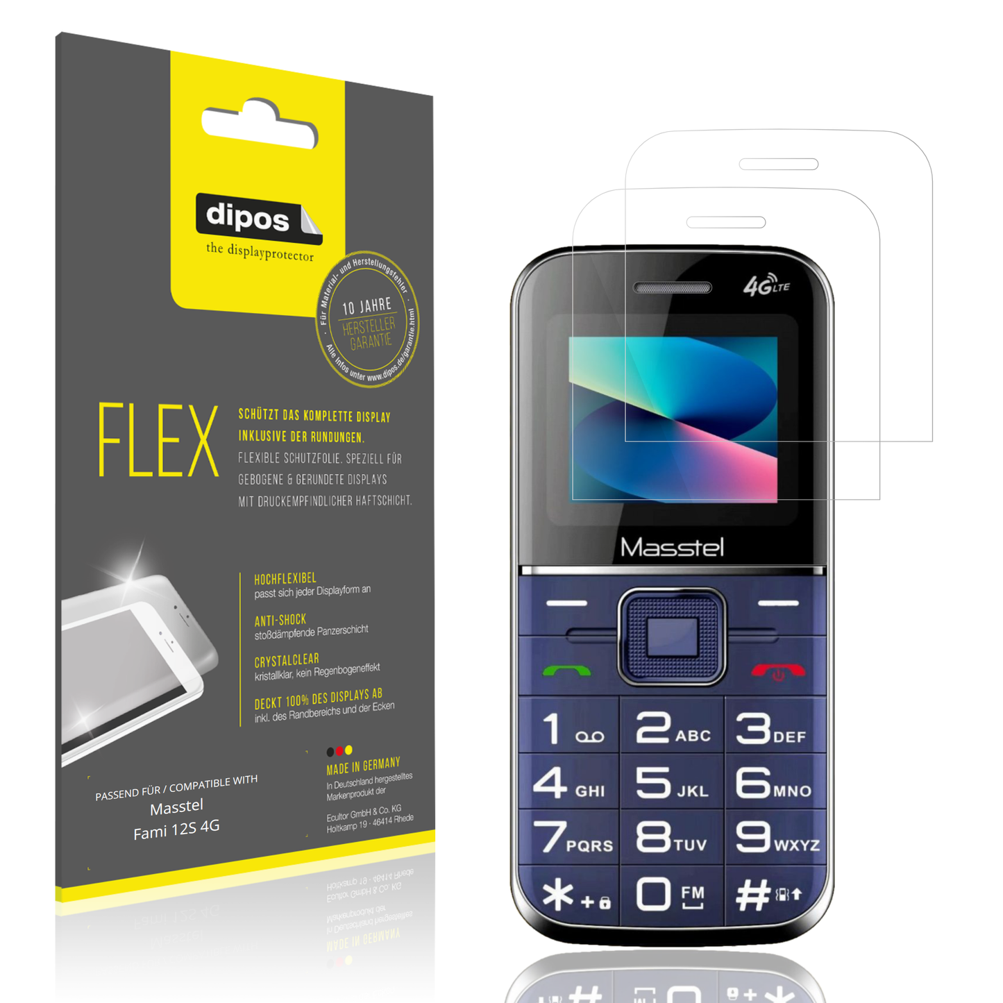 Klare Displayschutzfolie von dipos passend für Masstel Fami 12S 4G, 100% Displayabdeckung und blasenfreie Montage
