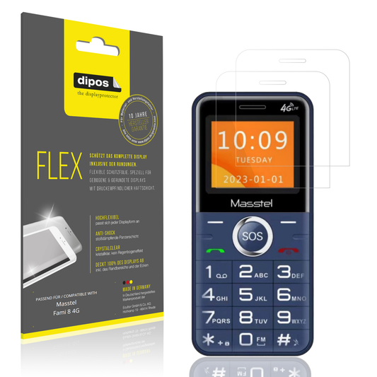 Klare Displayschutzfolie von dipos passend für Masstel Fami 8 4G, 100% Displayabdeckung und blasenfreie Montage