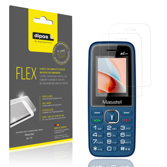 Klare Displayschutzfolie von dipos passend für Masstel Izi 15, 100% Displayabdeckung und blasenfreie Montage