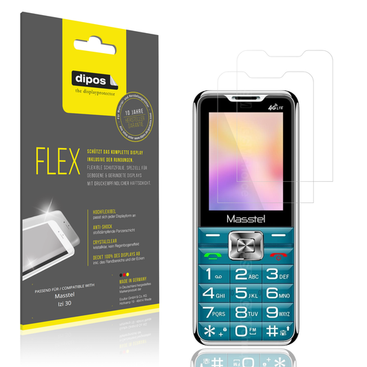 Klare Displayschutzfolie von dipos passend für Masstel Izi 30, 100% Displayabdeckung und blasenfreie Montage