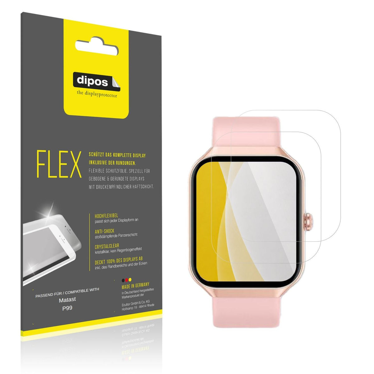 Klare Displayschutzfolie von dipos passend für Matast P99, 100% Displayabdeckung und blasenfreie Montage