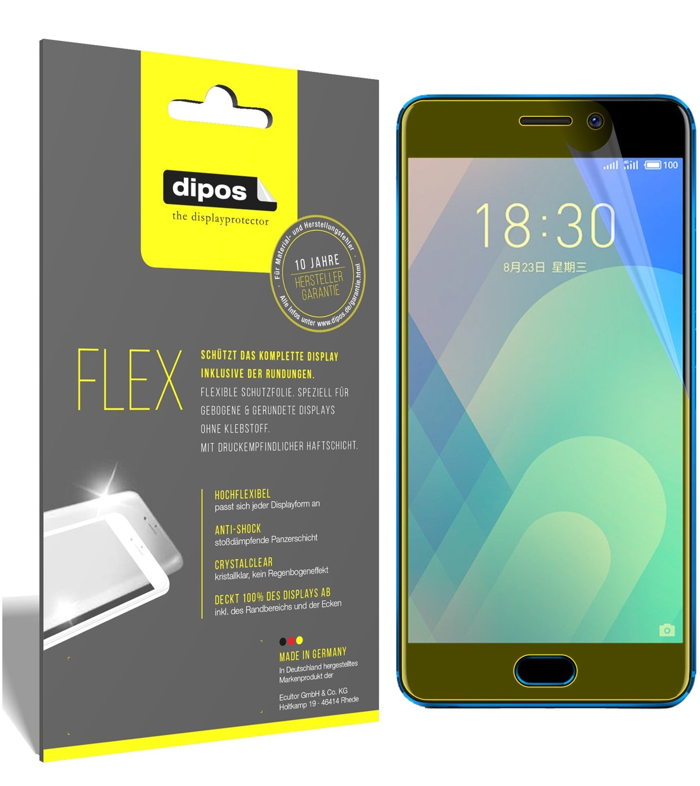 Klare Displayschutzfolie von dipos passend für Meizu M6 Note, 100% Displayabdeckung und blasenfreie Montage
