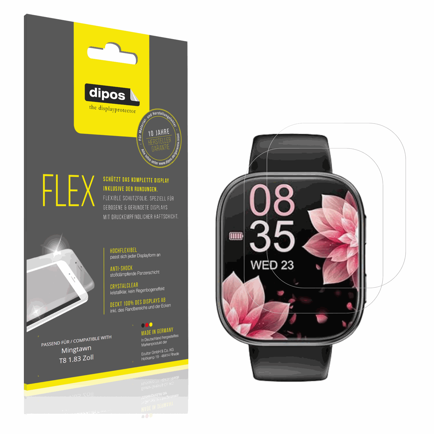Klare Displayschutzfolie von dipos passend f�r Mingtawn T8 1.83 Zoll, 100% Displayabdeckung und blasenfreie Montage