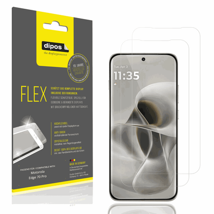 Klare Displayschutzfolie von dipos passend für Motorola Edge 70 Pro, 100% Displayabdeckung und blasenfreie Montage