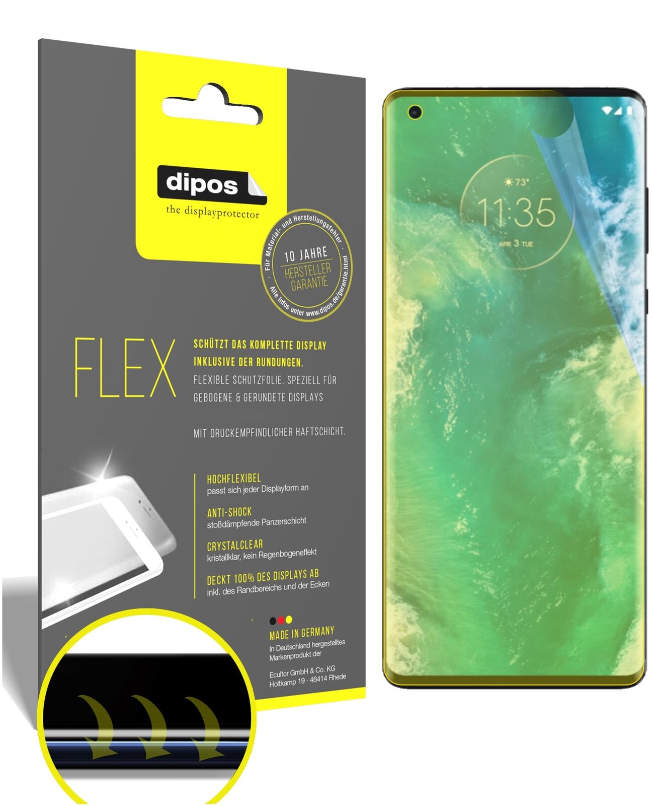 Klare Displayschutzfolie von dipos passend für Motorola Edge Plus, 100% Displayabdeckung und blasenfreie Montage