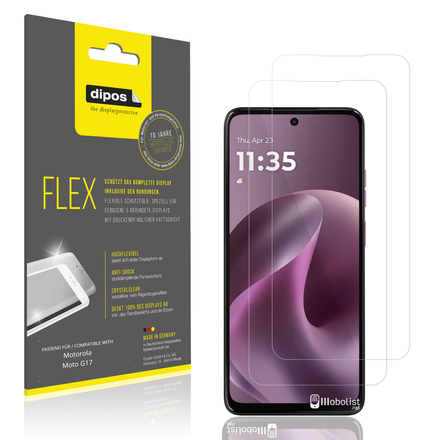 Klare Displayschutzfolie von dipos passend für Motorola Moto G17, 100% Displayabdeckung und blasenfreie Montage