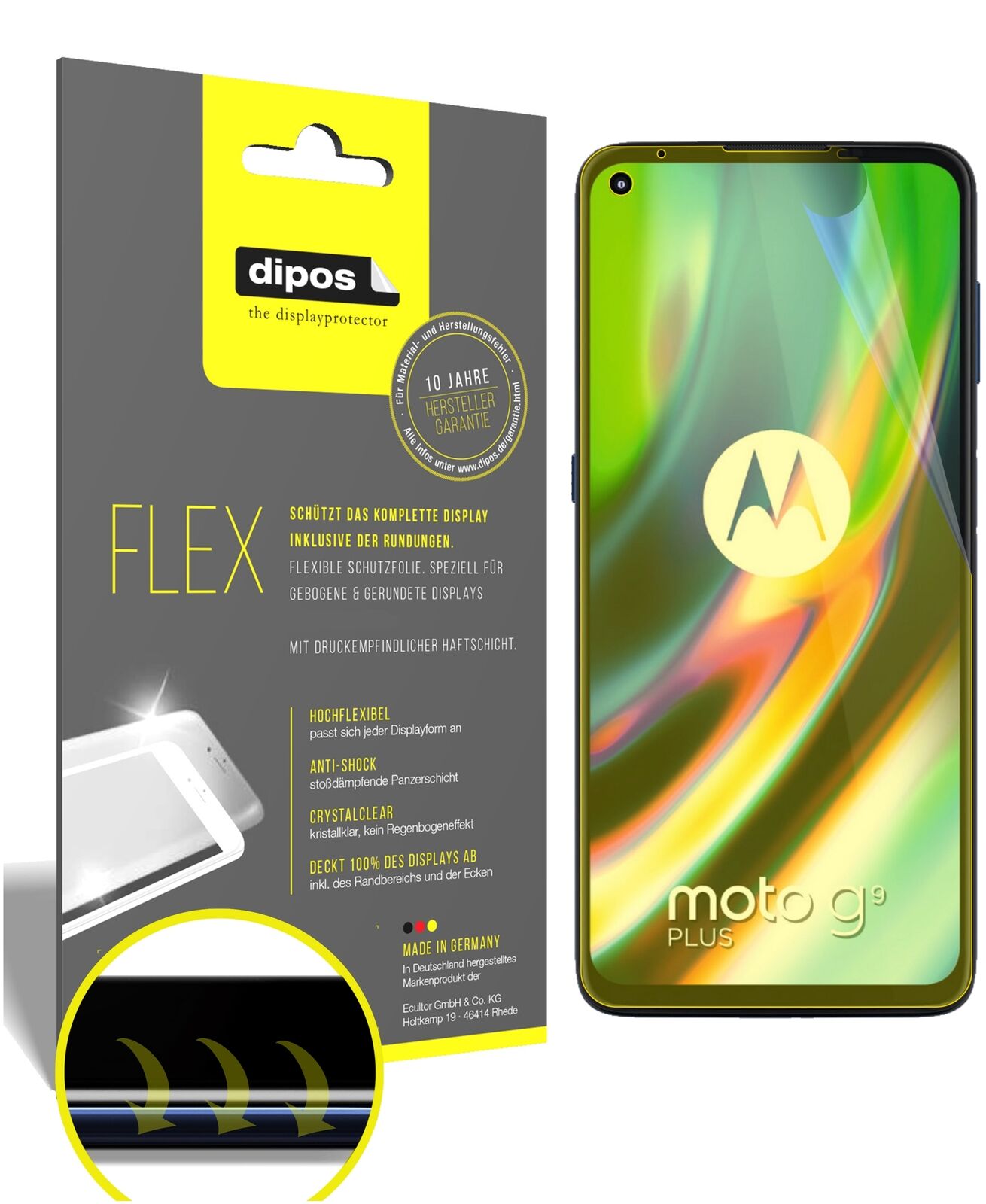 Klare Displayschutzfolie von dipos passend für Motorola Moto G9 Plus, 100% Displayabdeckung und blasenfreie Montage