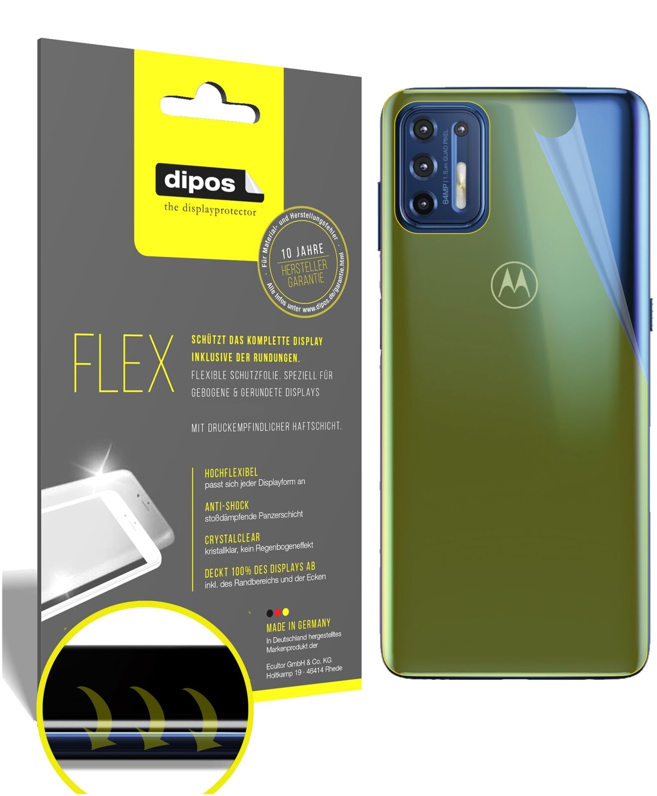 Klare Displayschutzfolie von dipos passend für Motorola Moto G9 Plus Rückseite, 100% Displayabdeckung und blasenfreie Montage