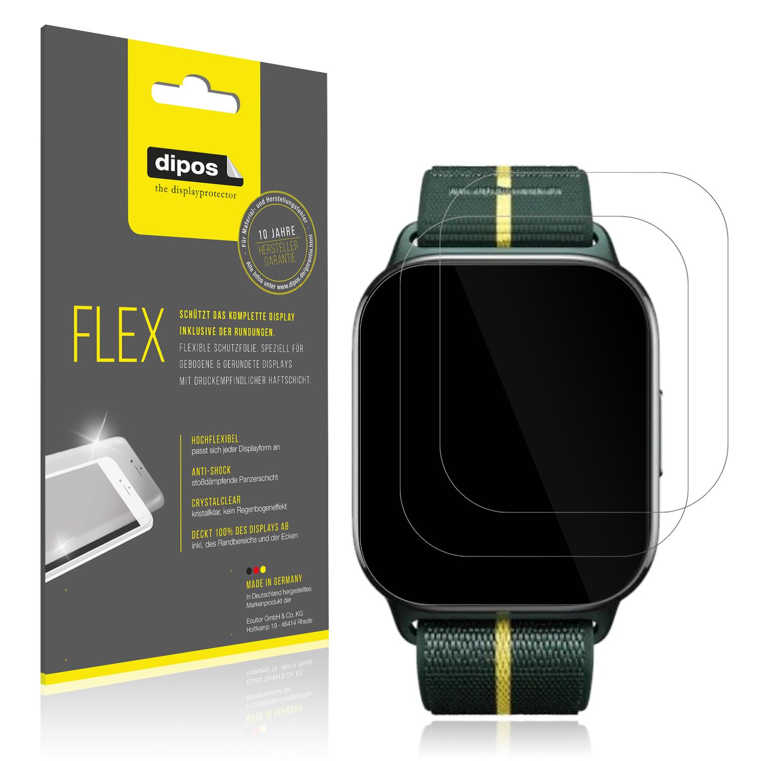 Klare Displayschutzfolie von dipos passend für Motorola Moto Watch Fit 1.9 Zoll, 100% Displayabdeckung und blasenfreie Montage