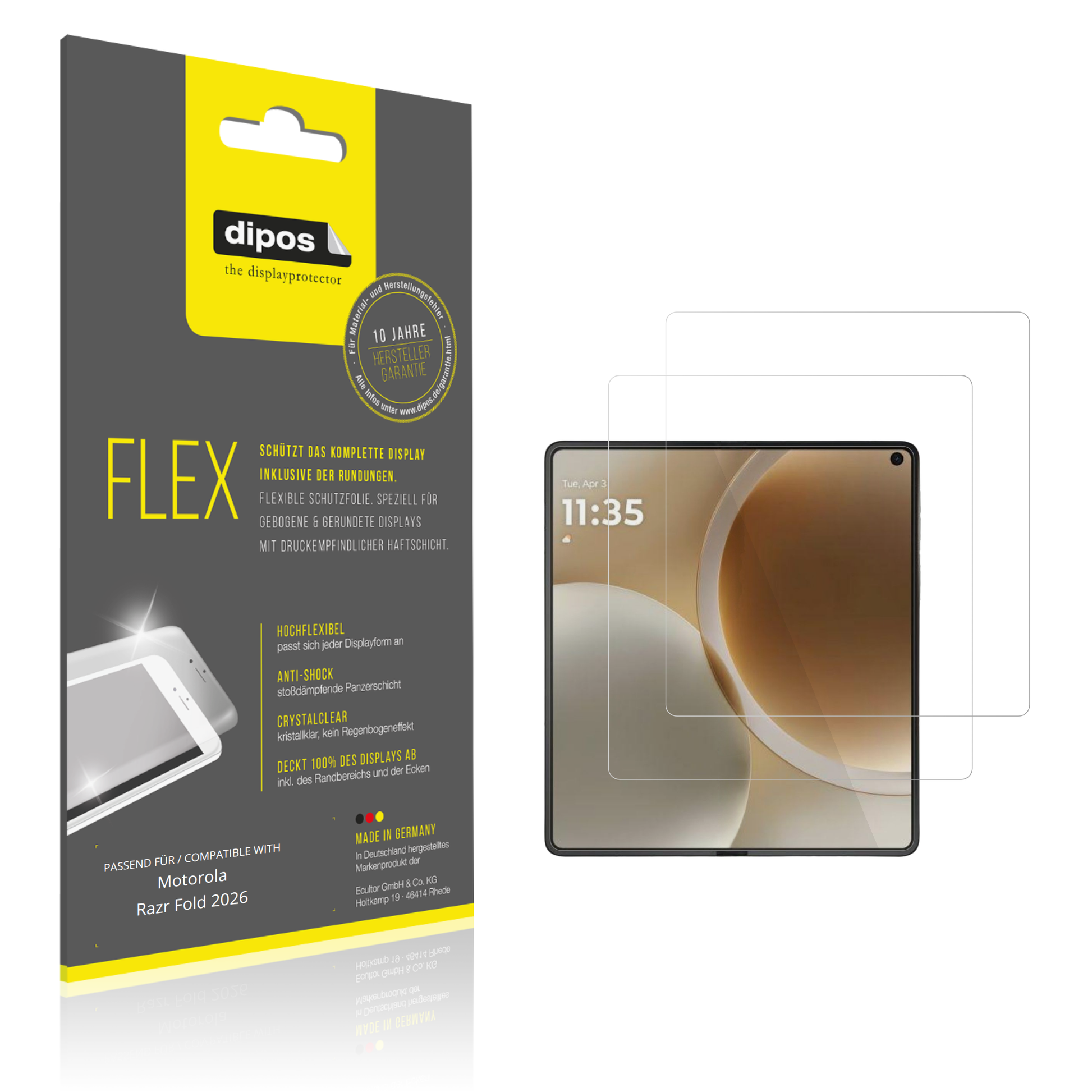 Klare Displayschutzfolie von dipos passend für Motorola Razr Fold 2026 Innenseite, 100% Displayabdeckung und blasenfreie Montage