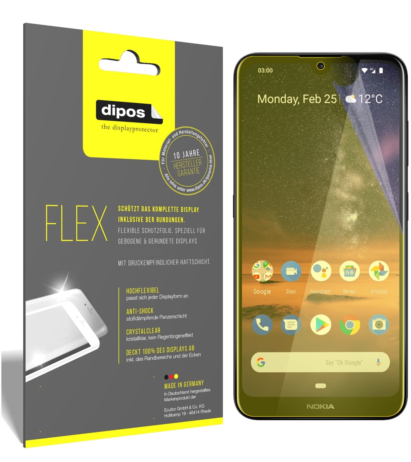 Klare Displayschutzfolie von dipos passend für Nokia 46056, 100% Displayabdeckung und blasenfreie Montage