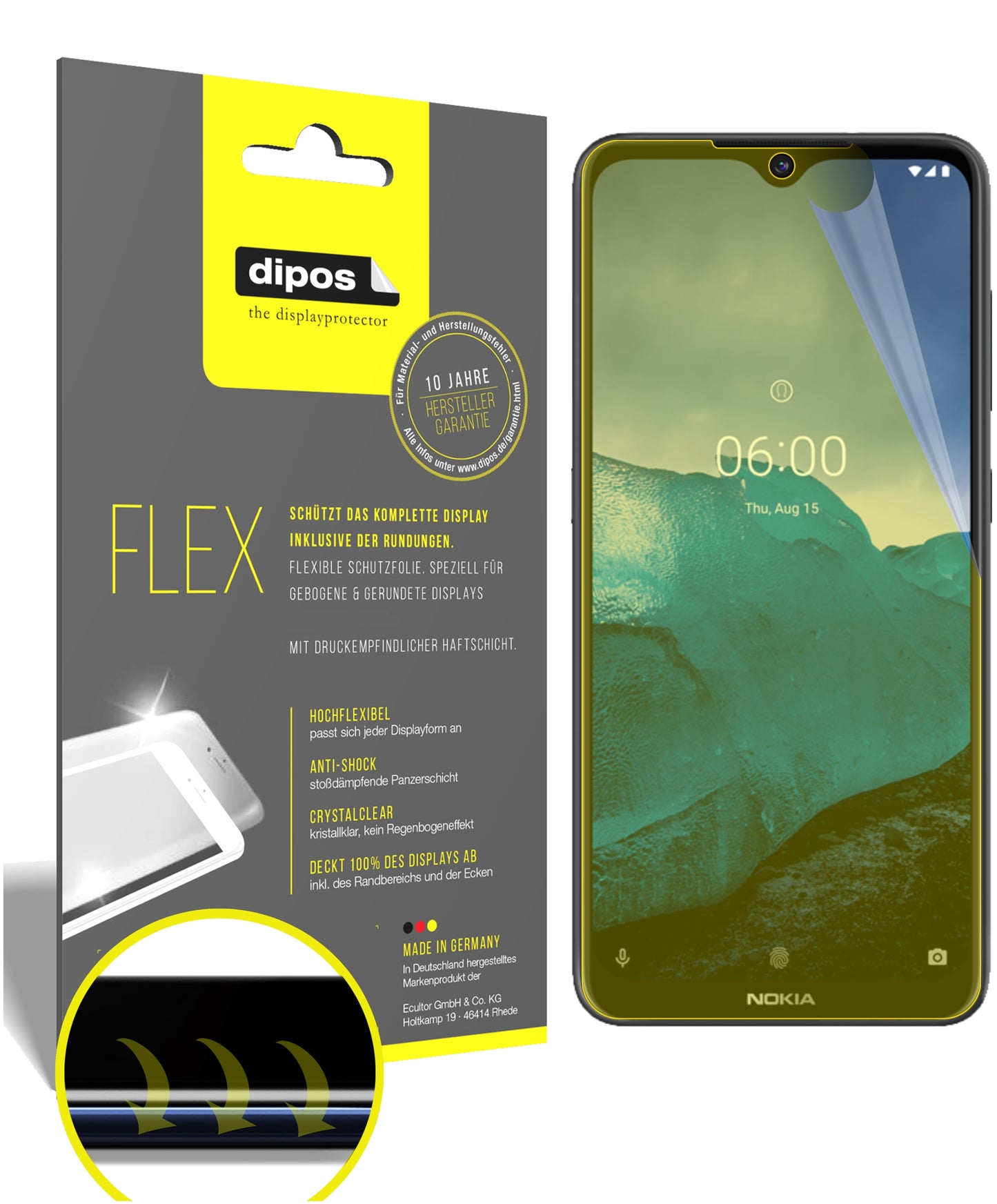 Klare Displayschutzfolie von dipos passend für Nokia 46059, 100% Displayabdeckung und blasenfreie Montage
