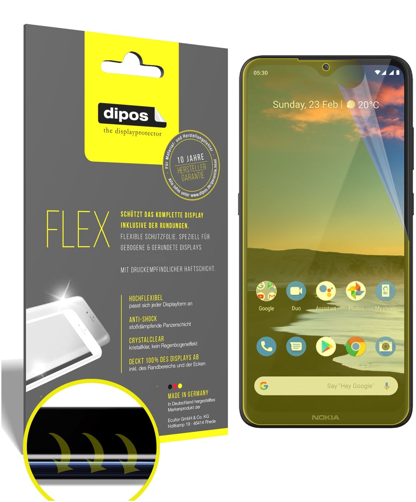 Klare Displayschutzfolie von dipos passend für Nokia 46086, 100% Displayabdeckung und blasenfreie Montage