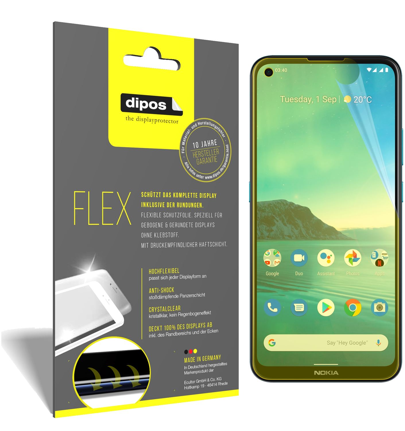 Klare Displayschutzfolie von dipos passend für Nokia 46115, 100% Displayabdeckung und blasenfreie Montage
