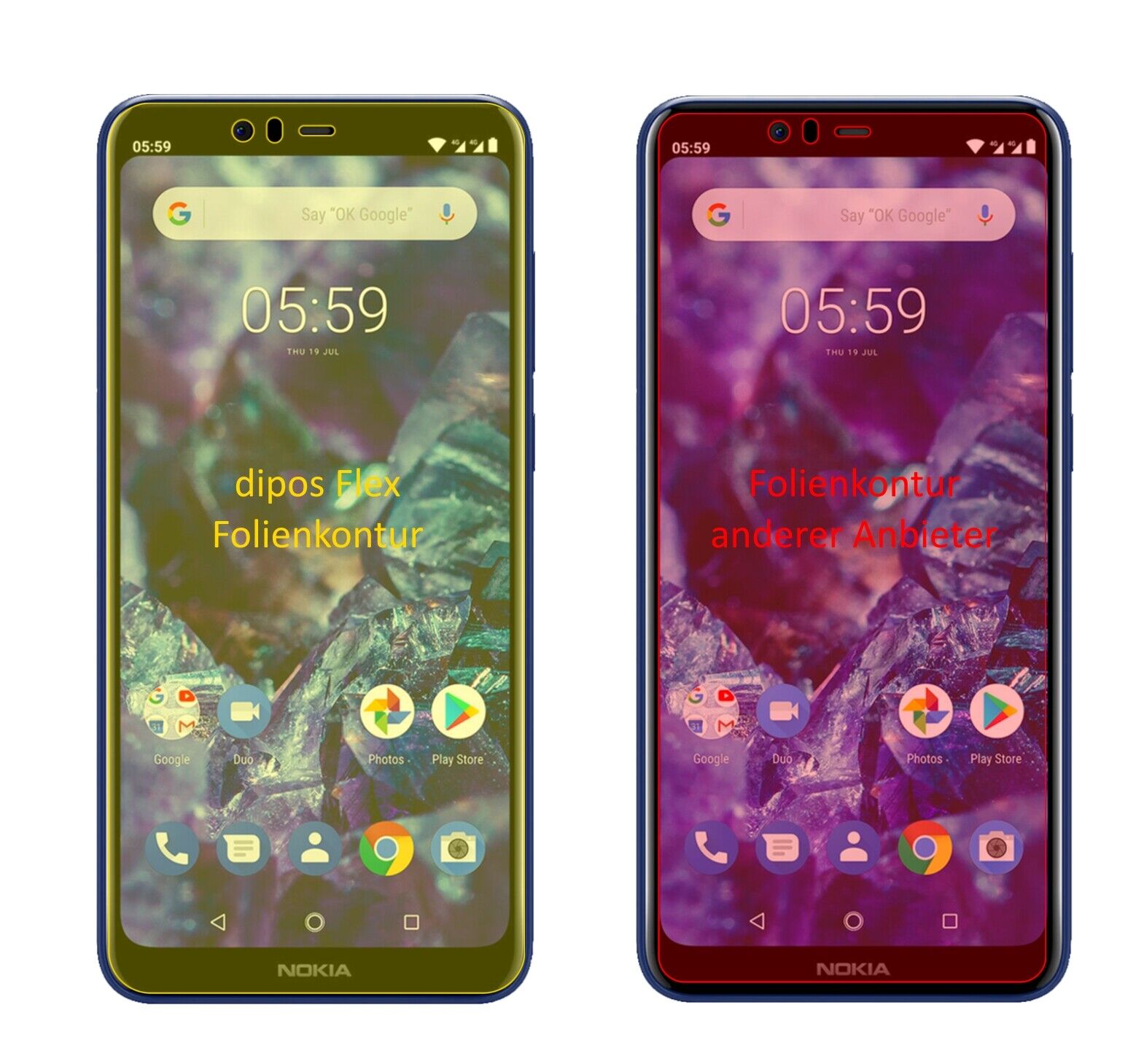Klare Displayschutzfolie von dipos passend für Nokia 5.1 Plus, 100% Displayabdeckung und blasenfreie Montage