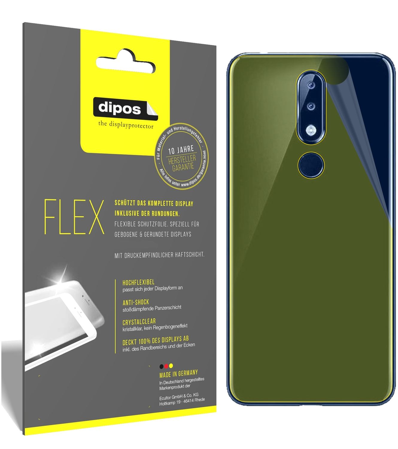 Klare Displayschutzfolie von dipos passend für Nokia 5.1 Plus Rückseite, 100% Displayabdeckung und blasenfreie Montage