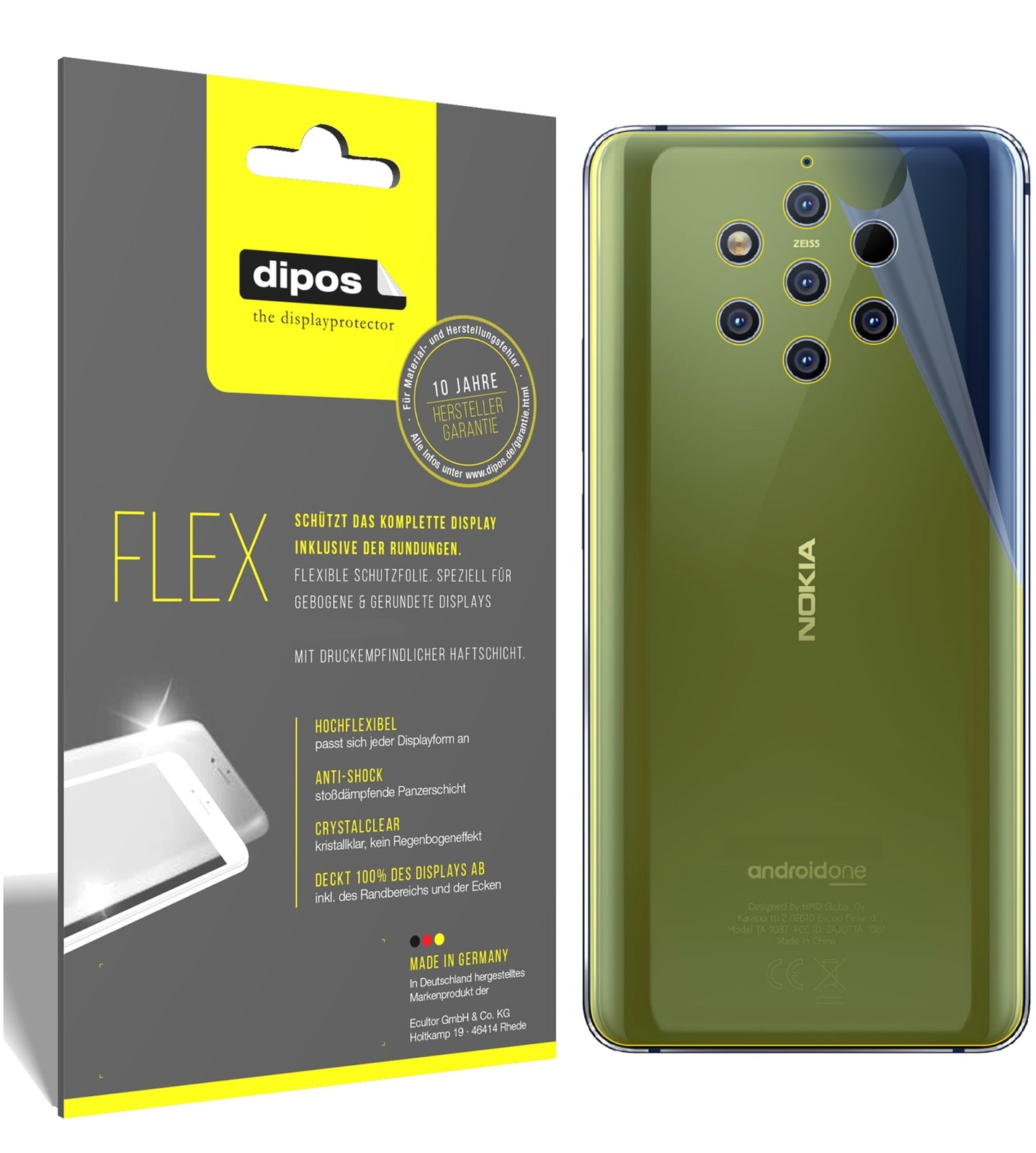 Klare Displayschutzfolie von dipos passend für Nokia 9 PureView Rückseite, 100% Displayabdeckung und blasenfreie Montage