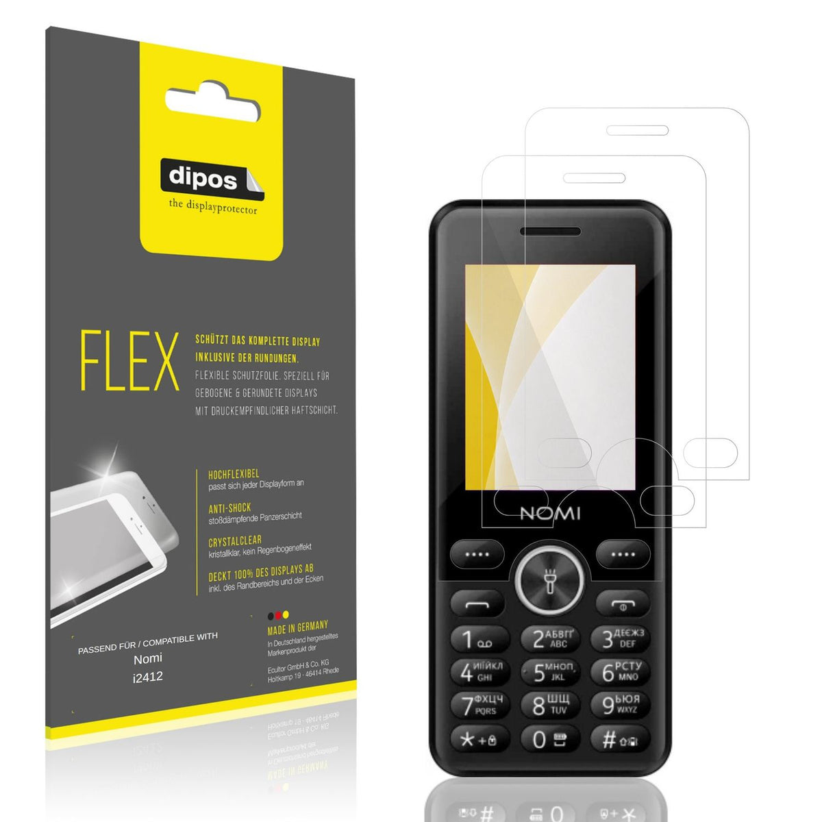 Klare Displayschutzfolie von dipos passend für Nomi i2412, 100% Displayabdeckung und blasenfreie Montage