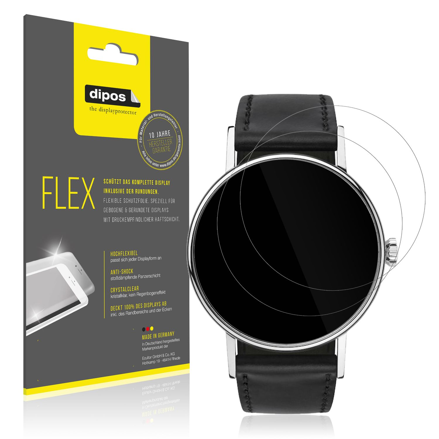 Klare Displayschutzfolie von dipos passend für NOMOS Glashütte Ludwig, 100% Displayabdeckung und blasenfreie Montage