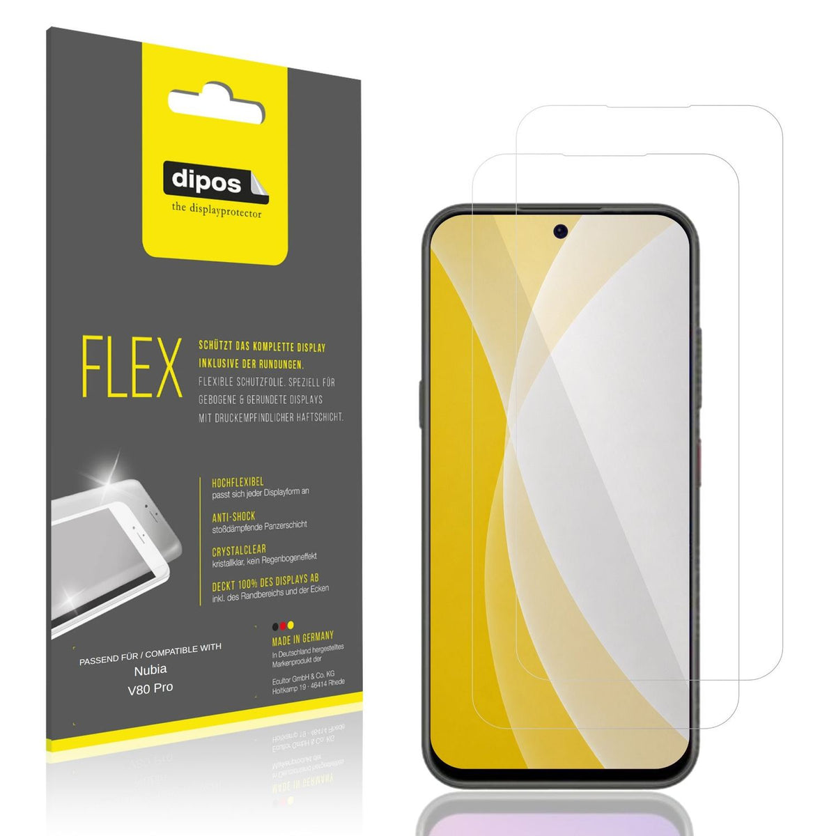Klare Displayschutzfolie von dipos passend für Nubia V80 Pro, 100% Displayabdeckung und blasenfreie Montage