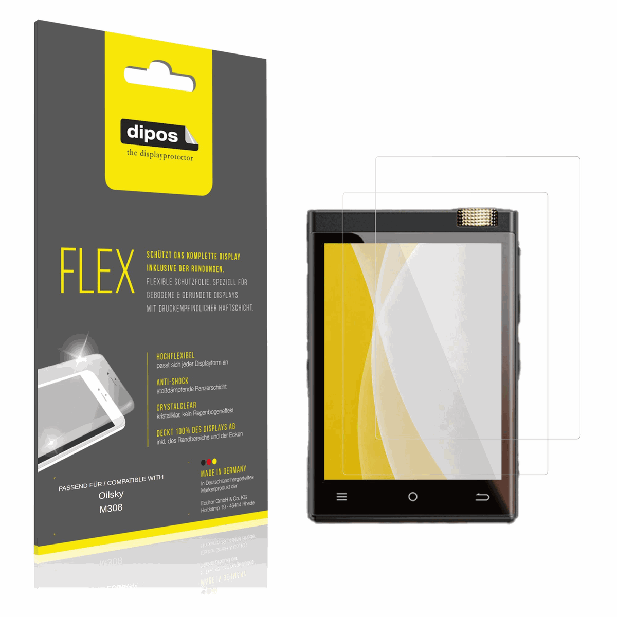 Klare Displayschutzfolie von dipos passend für Oilsky M308, 100% Displayabdeckung und blasenfreie Montage