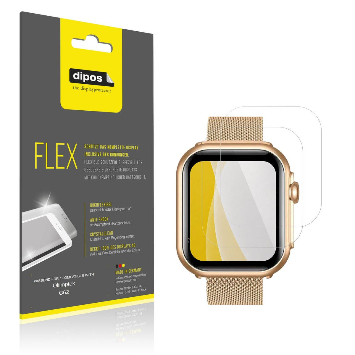 Klare Displayschutzfolie von dipos passend für Oliimptek G62, 100% Displayabdeckung und blasenfreie Montage