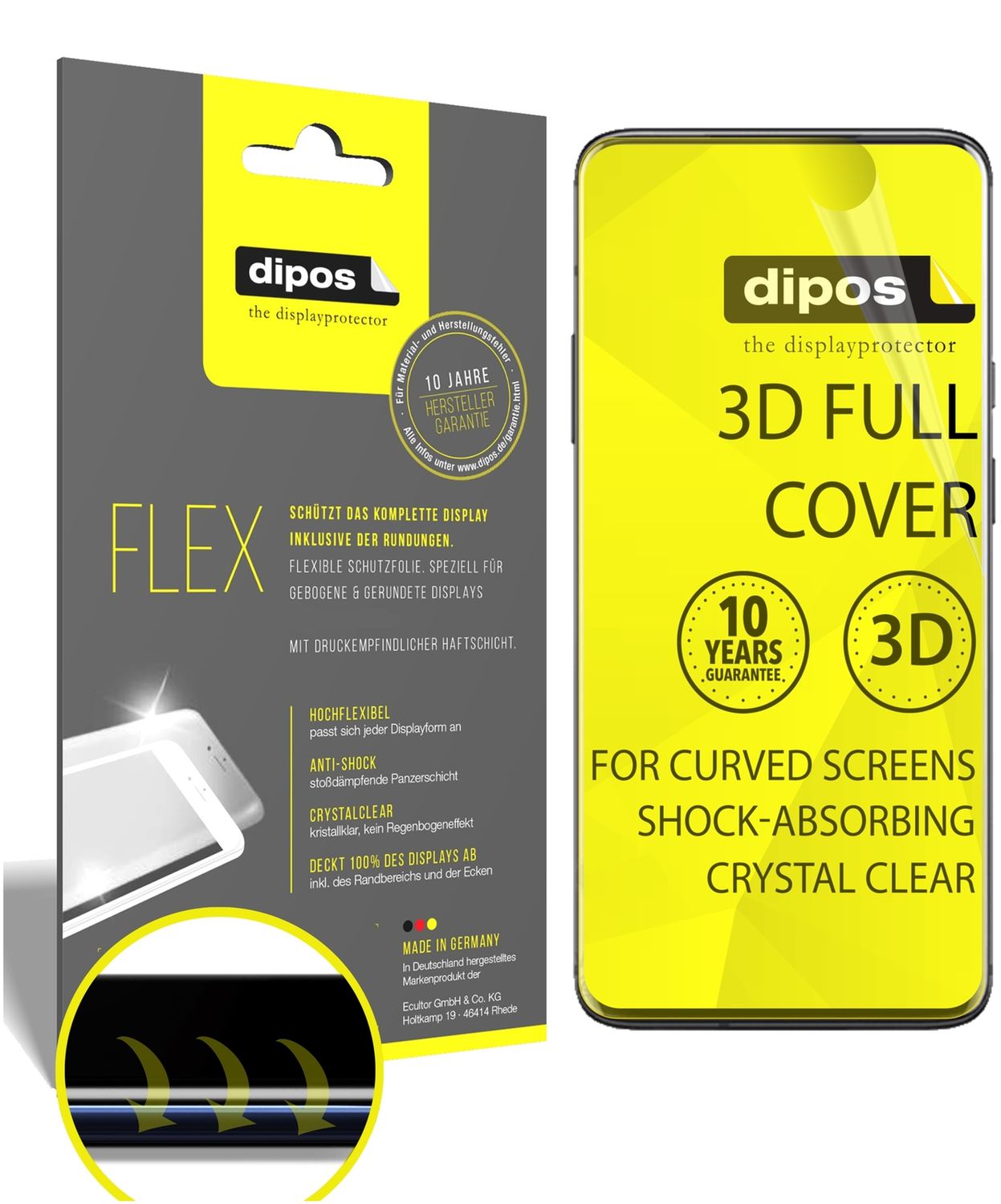 Klare Displayschutzfolie von dipos passend für OnePlus 7 Pro, 100% Displayabdeckung und blasenfreie Montage