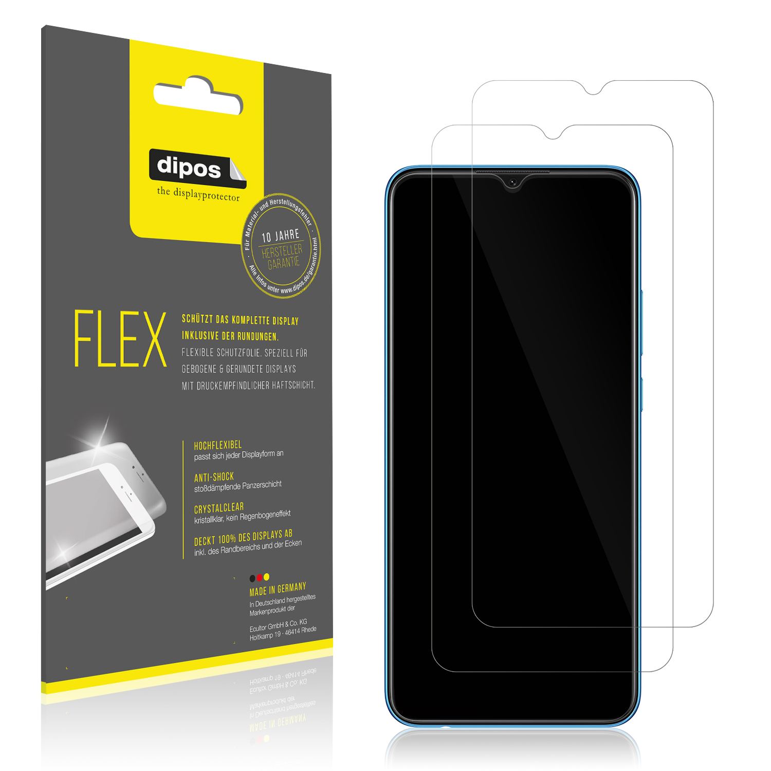 Klare Displayschutzfolie von dipos passend für Oppo A16K, 100% Displayabdeckung und blasenfreie Montage